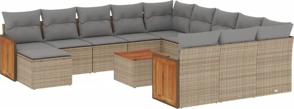 vidaXL 13 részes bézs polyrattan kerti ülőgarnitúra párnákkal