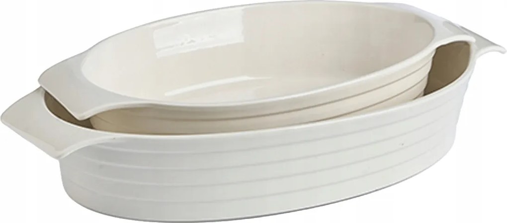 Ovális krémszínű sütőedény 2 db kerámia nyéllel, hőálló