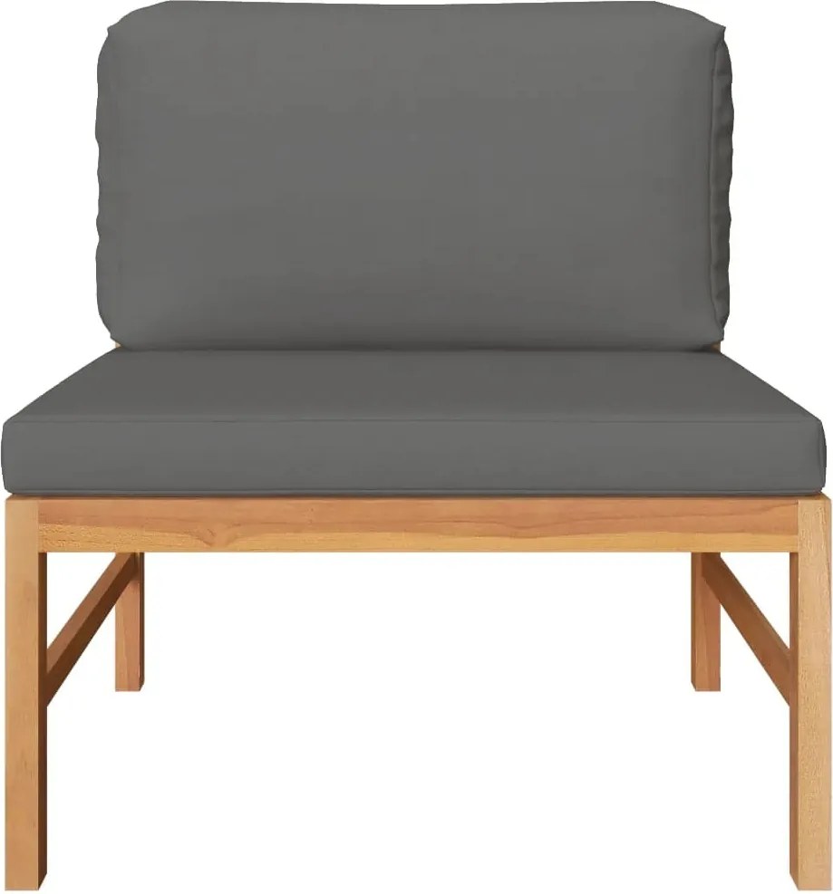 vidaXL tömör tíkfa középső kanapé sötétszürke párnákkal