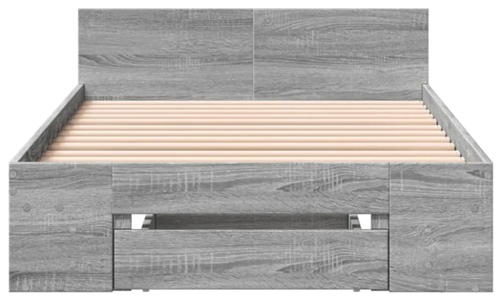 szürke sonoma színű szerelt fa ágykeret fiókkal 100 x 200 cm