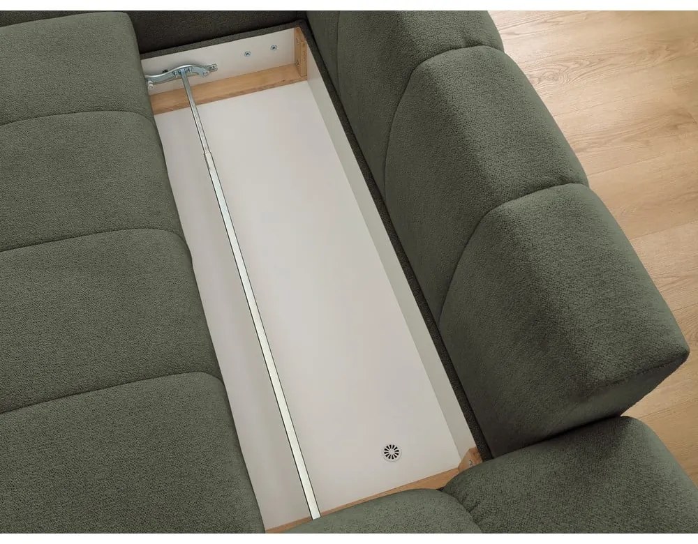 Zöld zsenília kinyitható-tárolóhelyes sarokkanapé (bal oldali-heverő résszel) Everest – Bobochic Paris