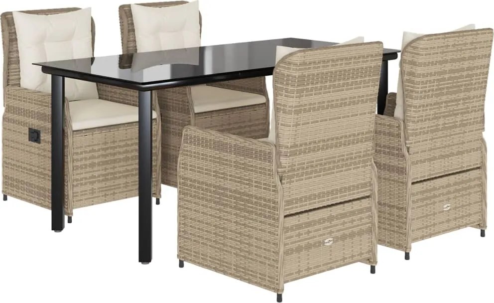 vidaXL 5 részes bézs polyrattan kerti étkezőgarnitúra párnákkal