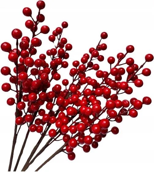Ágak Berkenye Csokor Piros Golyók Mesterséges Virágok Dekoratív 10 db