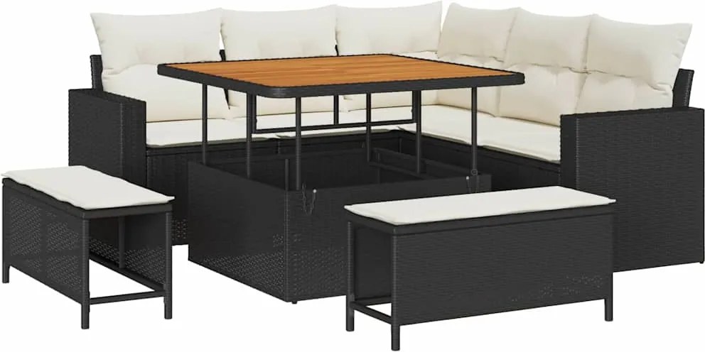 vidaXL Kerti Kanapé Szett 8 pcs Fekete polirattan