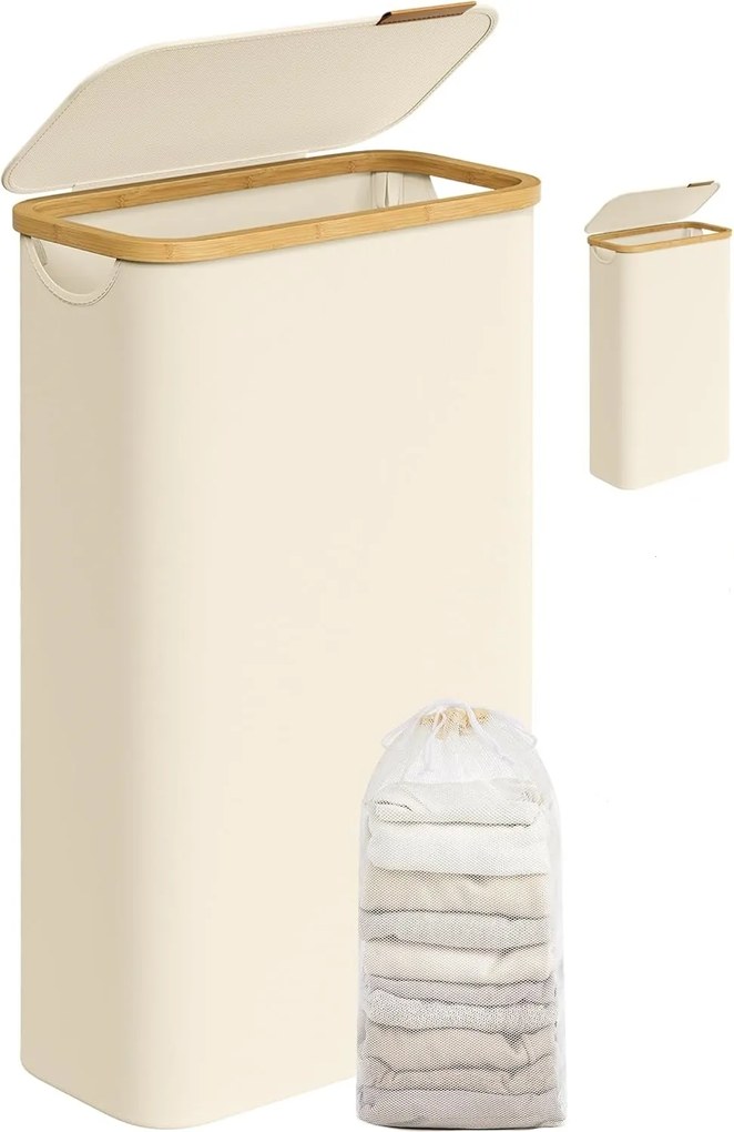 Szabadonálló szennyestartó kosár Songmics 65l bézs, fehér