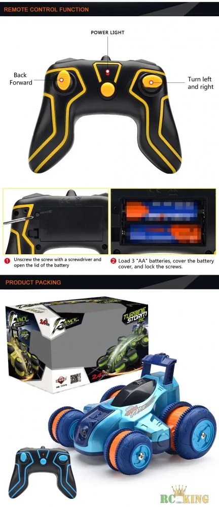 HB Toys Építőszett 1:28 4WD RC 2.4G Turbine Storm Stunt Car Távirányítású Pörgő Forgó Kaszkadőr Autó Építő Szett