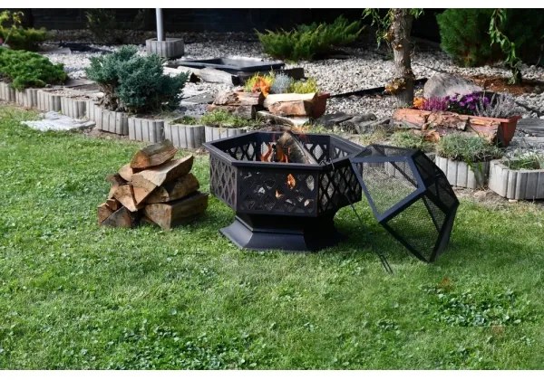 Hordozható fa tűzrakóhely rostéllyal fekete/patina