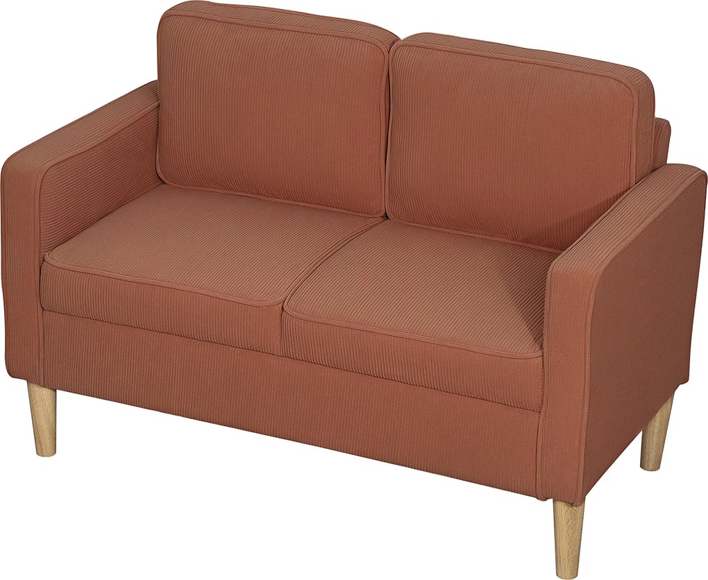 HOMCOM 2 Személyes Kis Kanapé Karfával, Tárolóhellyel, Modern Kárpitozott Kanapé Bordás Hatással, Fa Lábbal, Párnákkal, Szerelmi Ülőgarnitúra Nappalib