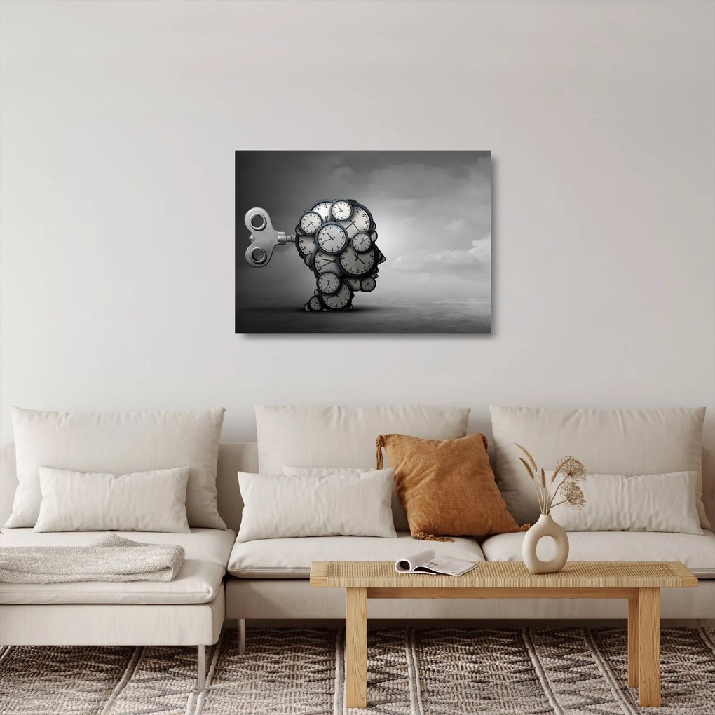 Művészi kép egy fej órával (üvegen) (70x50 cm)