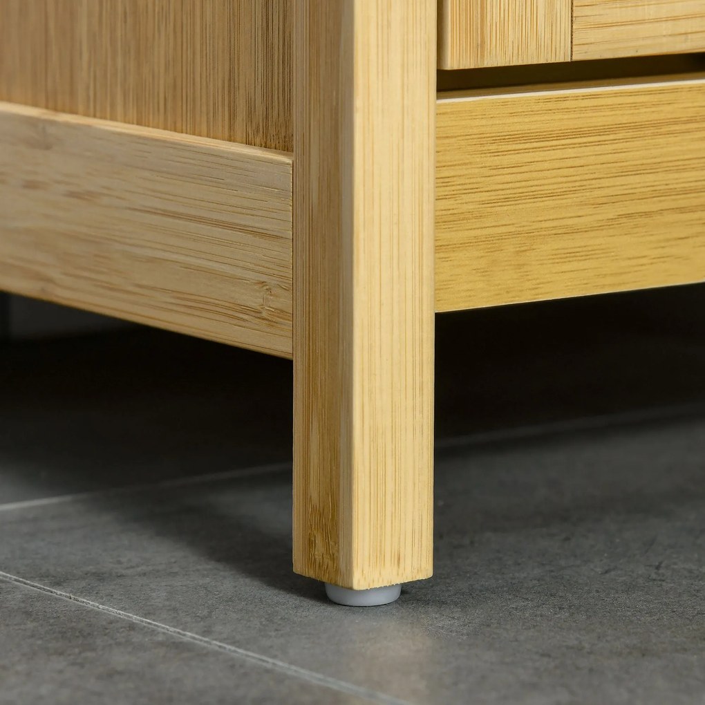 kleankin Szabadonálló Bambusz Fürdőszoba Szekrény Mosási Kosárral - Helytakarékos Fürdőszobai Állószekrény | Aosom