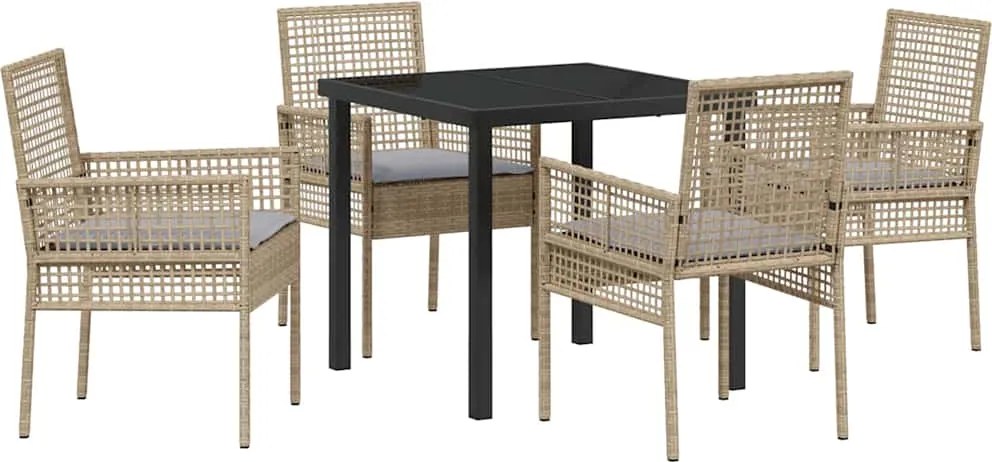 vidaXL Kert étkező szett párnával 5 pcs Bézs polirattan