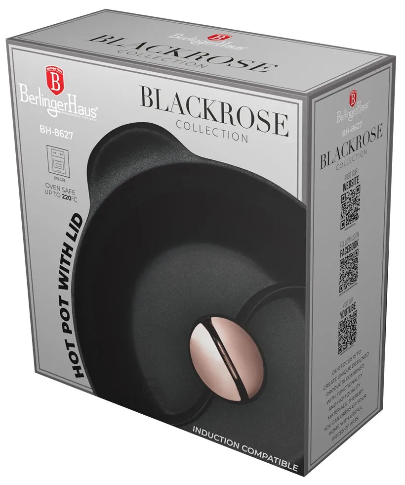 Hot pot indukciós edény fedővel 30 cm tapadásmentes bevonattal Black Rose Collection Berlinger Haus