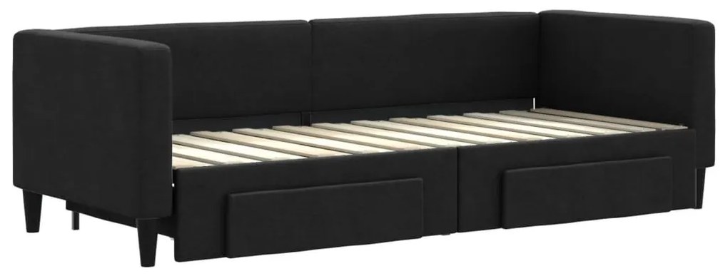 fekete kihúzható szövet heverő fiókokkal 80 x 200 cm