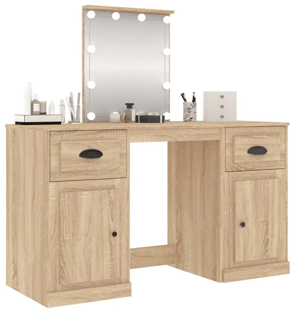 sonoma tölgy színű fésülködőasztal LED-del 130 x 50 x 132,5 cm