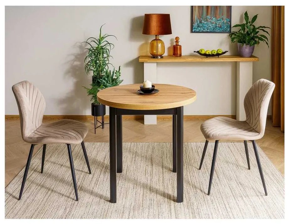 Adam étkezőasztal - 80 cm átmérő, artisan tölgy / fekete