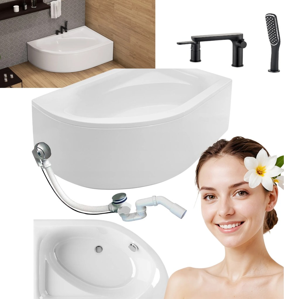 Sarokkád Szifon Burkolattal Jobbos Csaptelep 3 Lyukú Fekete 170X110