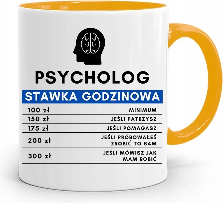 Pszichológus Pszichiáter Terapeuta Bögre Sárga, fényképes nyomattal