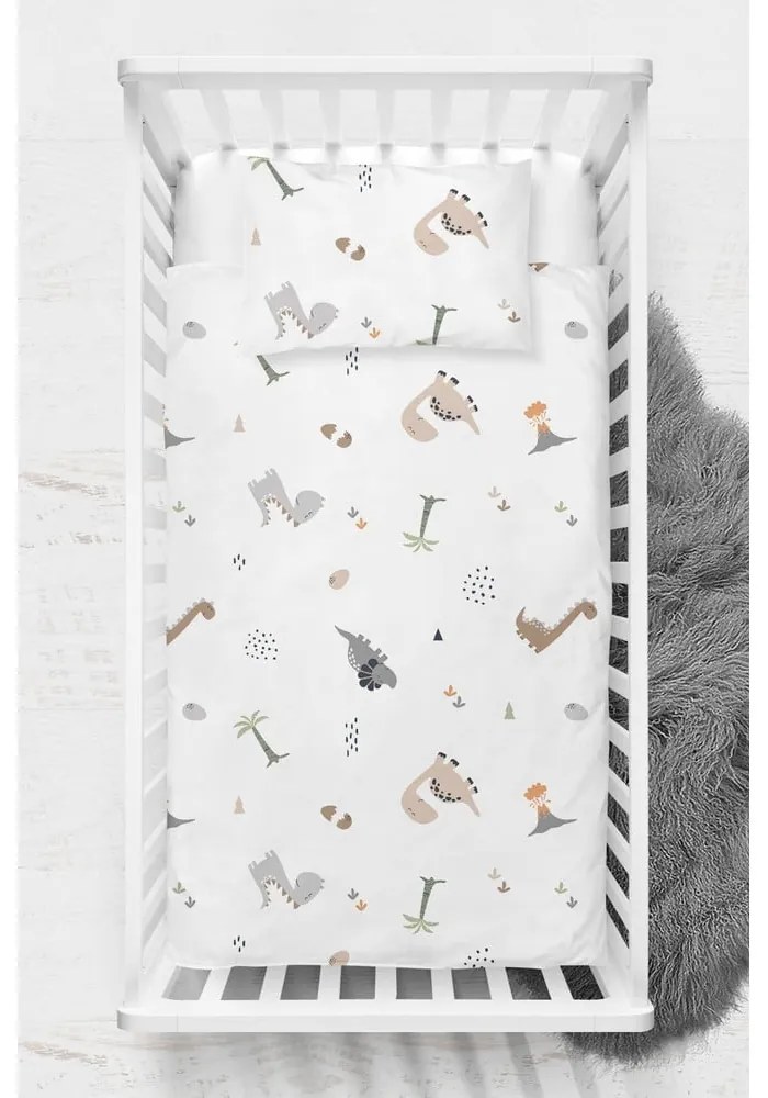 Fehér renforcé pamut gyerek ágyneműhuzat babaágyhoz 100x150 cm Dinozor – Mijolnir