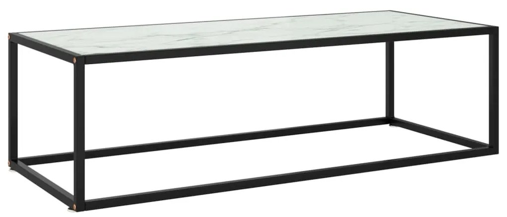 Fekete dohányzóasztal fehér márvány mintás üveggel 120x50x35 cm