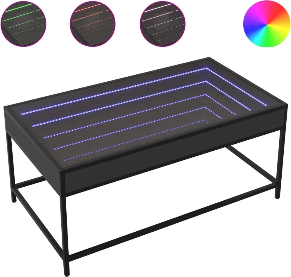 vidaXL fekete végtelen hatású LED-es dohányzóasztal 90 x 50 x 41 cm