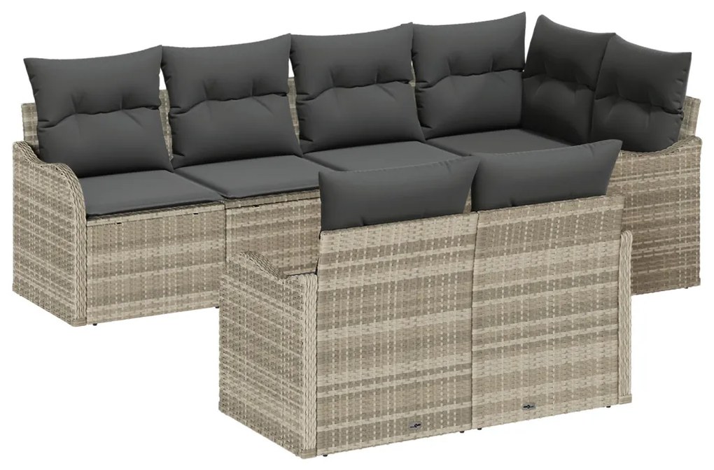 7 Rész Kert Kanapé Szett Párnákkal Világosszürke Poli Rattan, 2-Személyes Kert Kanapé Párnákkal Világosszürke Poli Rattan