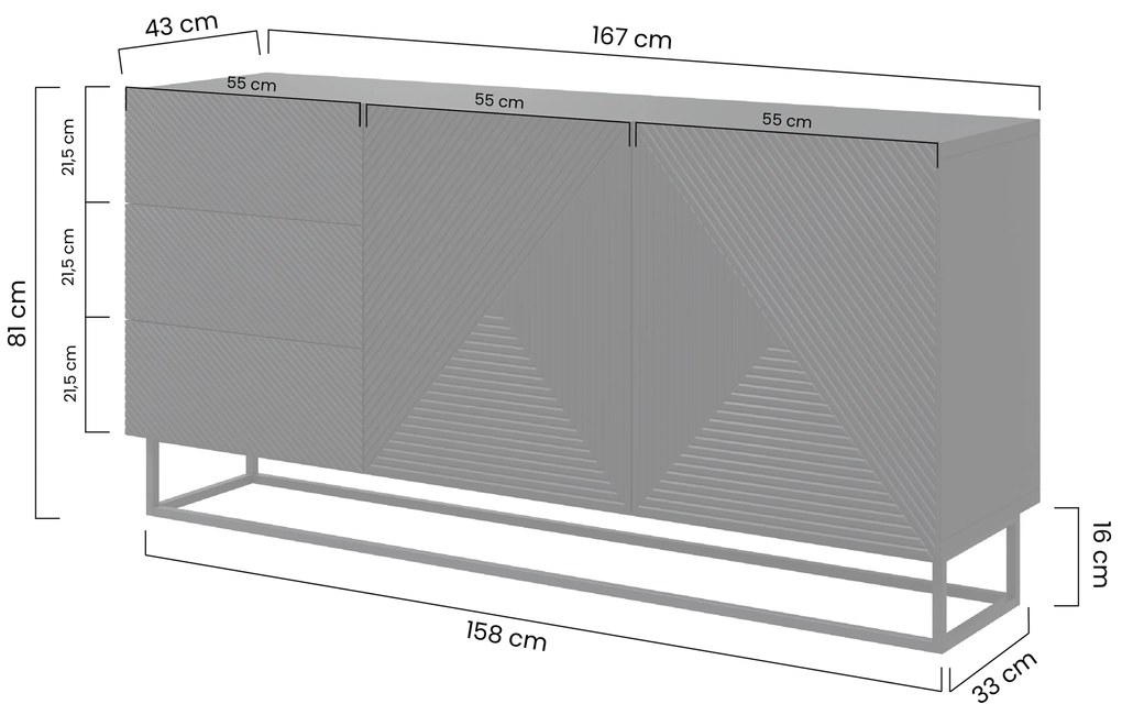 Asha komód 167 cm fiókokkal - kasmír