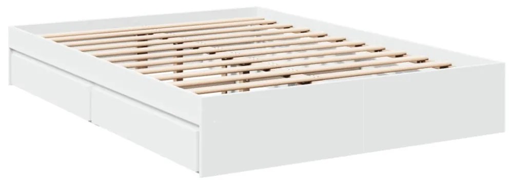 vidaXL fehér szerelt fa ágykeret fiókkal 120 x 200 cm