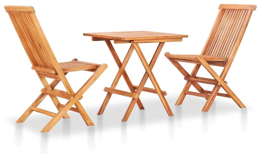 vidaXL 3 részes tömör tíkfa bisztrószett szürke párnákkal