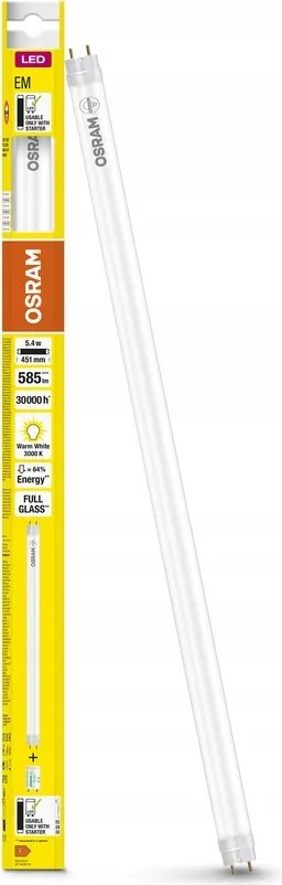 Led fénycső G13 T8 5.4W 15W 585lm 3000K Meleg 190° 45cm Led Tube Em
