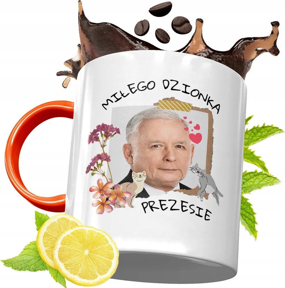 Narancssárga Bögre A Pis Elnökétől Jaroslaw Kaczynski fényképes nyomtatással