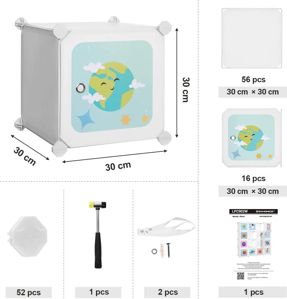 15 kockás játéktároló, játékrendező szekrény 153x31x153 cm, űrutazás téma