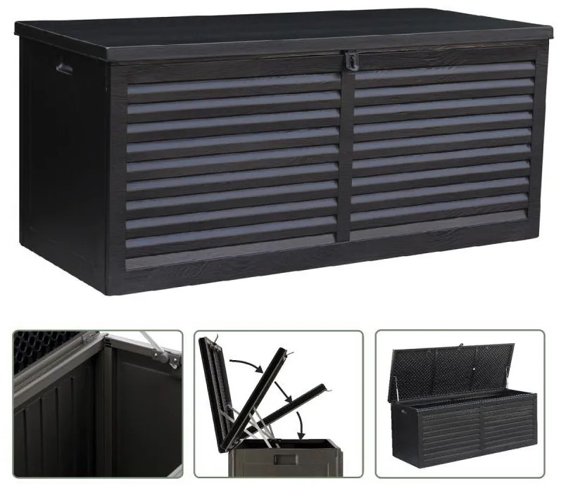 Műanyag kerti tároló doboz fekete 490L