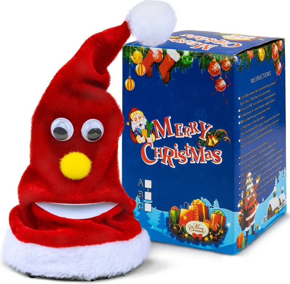 Éneklő Télapó Sapka zenével Nagy 20 cm Játszik Énekel Ajándék