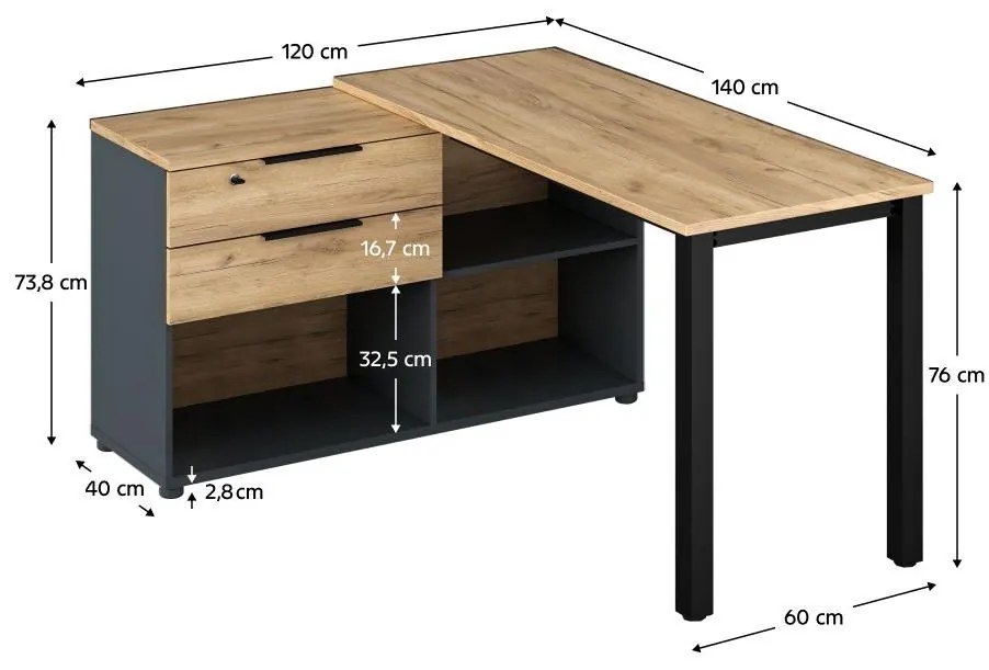 Sarok PC asztal Klodekas 8 (artisan tölgy + fekete) . 1097181