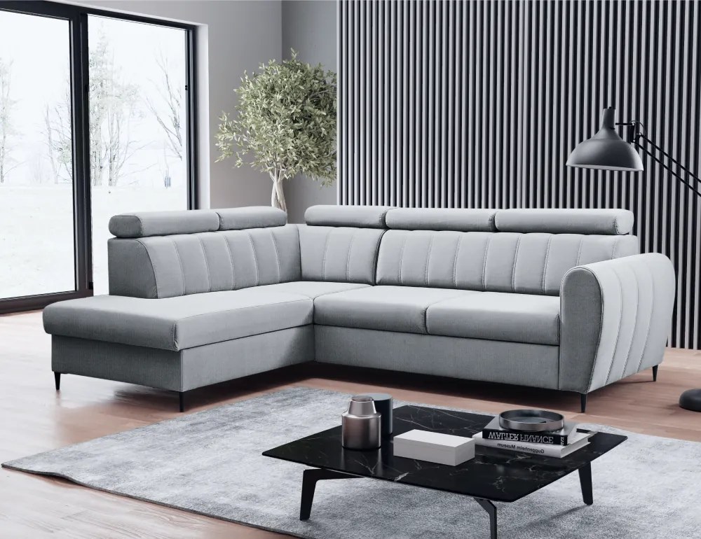 Kinyitható ülőgarnitúra, világosszürke, balos, KORIO L