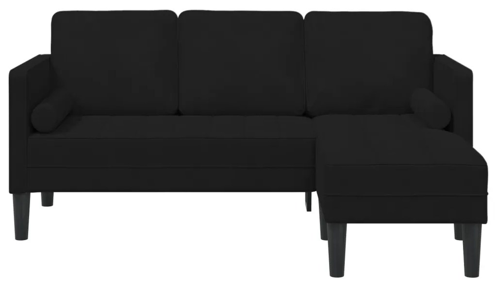3-fős kanapé chaise longue - L alakú, fekete, 160 cm bársony
