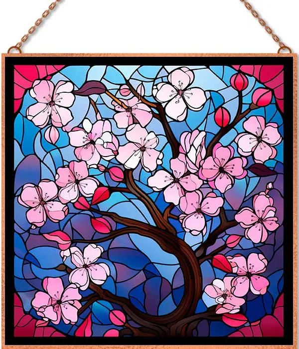 Cseresznyevirágzás díszüveg üvegkép, falikép