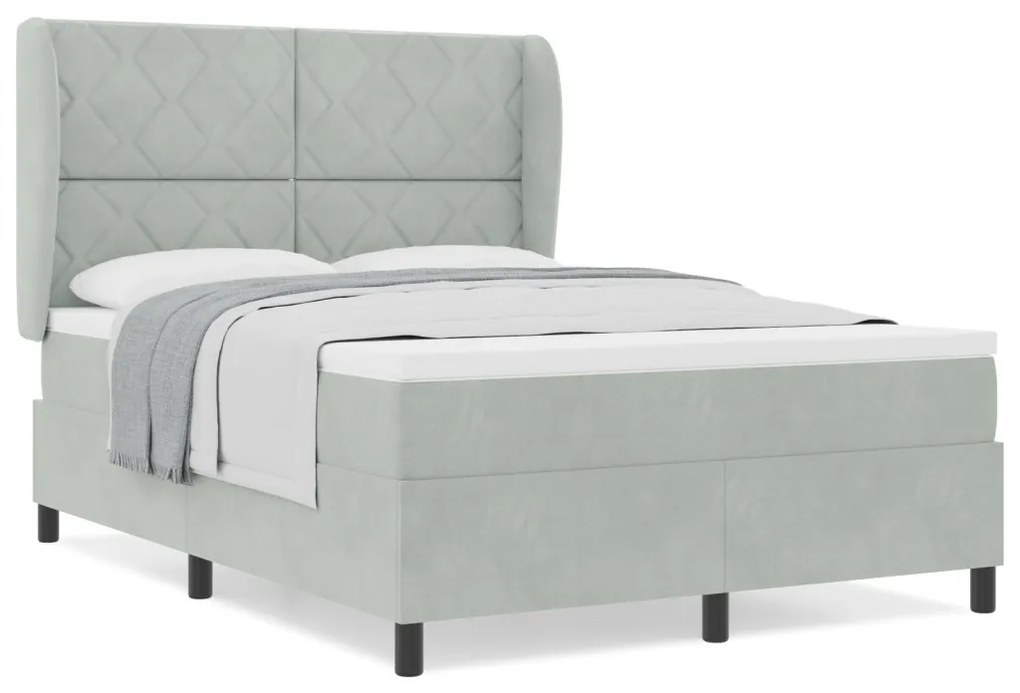 Boxspring Ágy Matraccal Világosszürke 140x190 cm Bársonyos