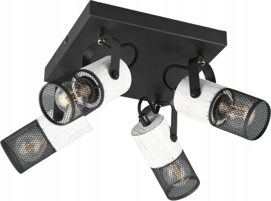 Mennyezeti lámpa 4 reflektor fekete fehér ipari szögletes Trio
