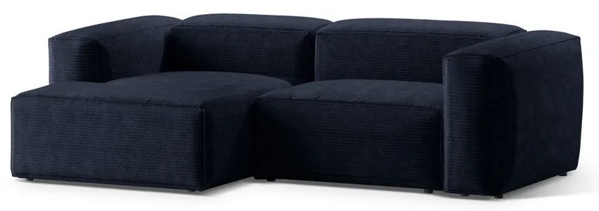 Sötétkék kordbársony sarokkanapé (bal oldali-heverő résszel) Bergano – Cosmopolitan Design