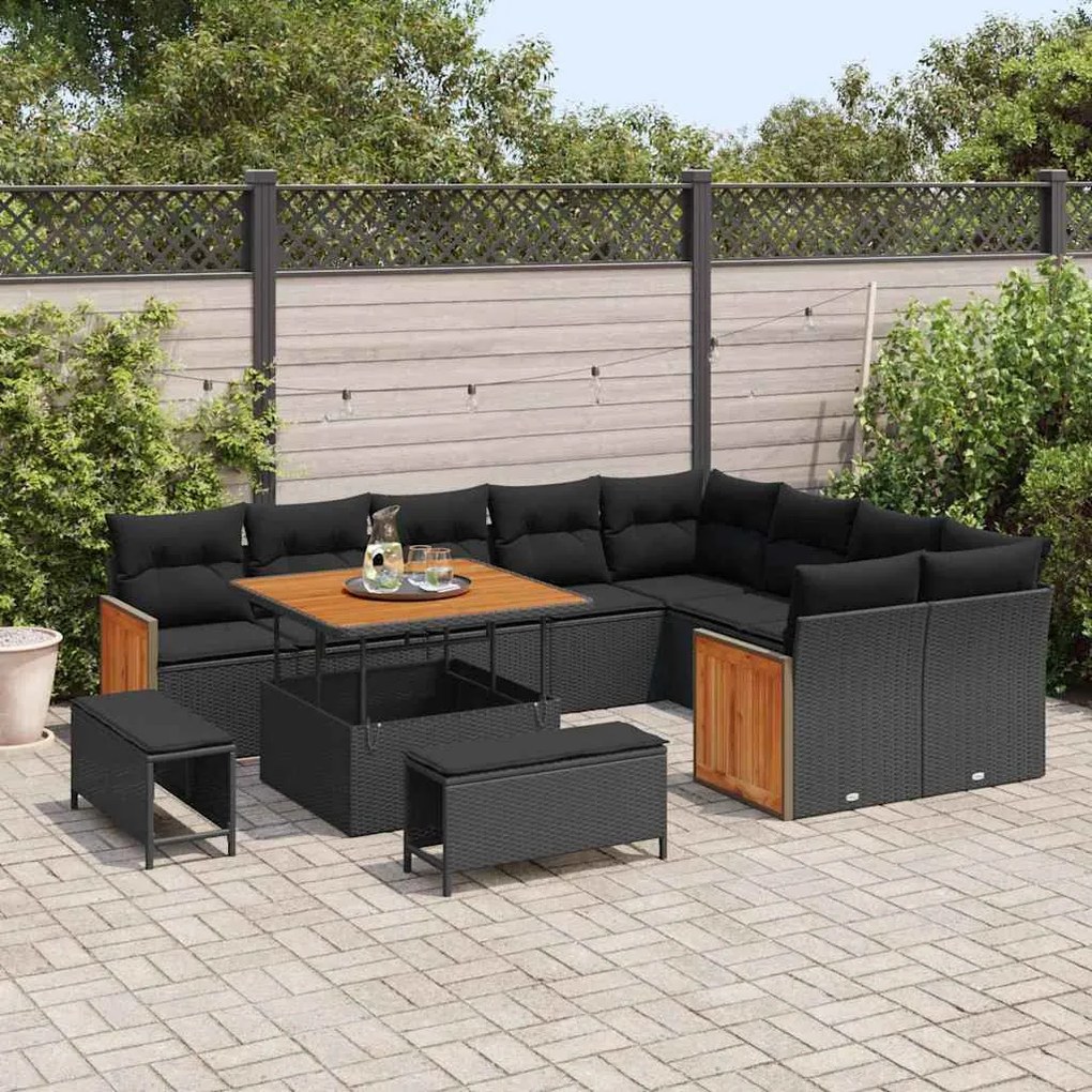 Kerti Kanapé Szett 12 pcs Fekete 100 x 100 x 71 cm polirattan