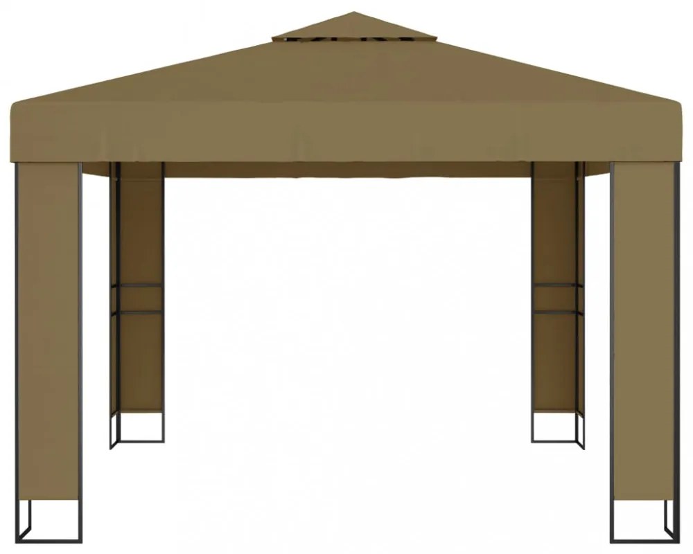 tópszínű dupla tetős pavilon LED fényfüzérrel 3 x 3 x 2,7 m