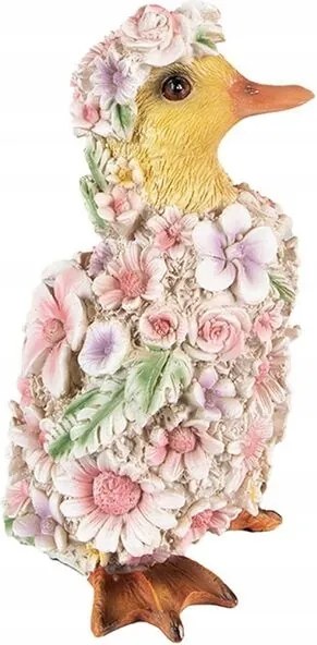 Clayre &amp; Eef Dekoratív kiskacsa szobor virágokkal borítva 10*11*18cm