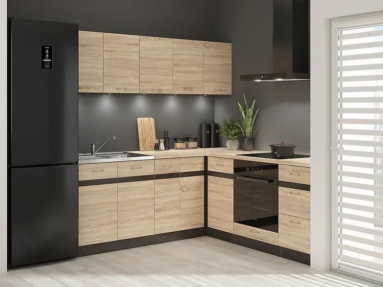 Sarokkonyha Junona Line 200 + 200 cm (wenge + sonoma tölgy + sonoma tölgy). 1118331