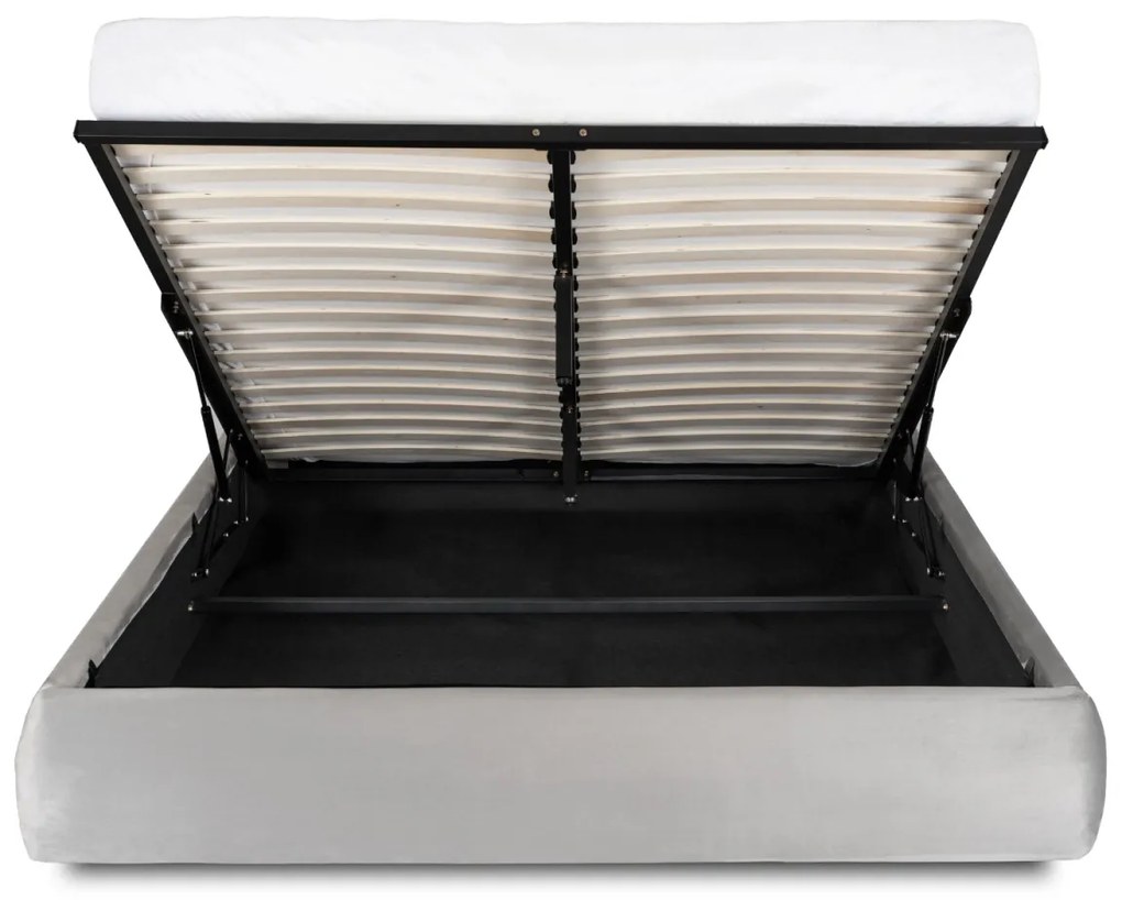 Szürke Bársony Kárpitozott Ágy, Ágyneműtartóval. 140x200 BRISTOL