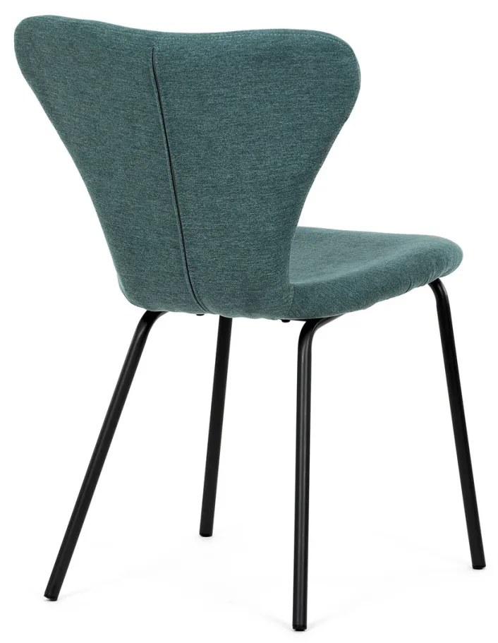 Scaun de sufragerie, material albastru, picioare metalice negre
