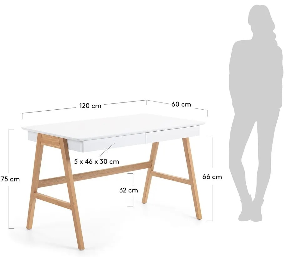 Ingo íróasztal fehér asztallappal, 120 x 60 cm - Kave Home