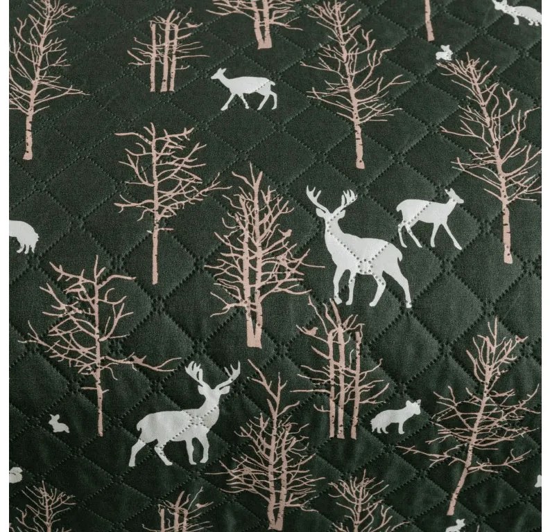 Ágytakaró OAK DEER mintával, sötétzöld Méret: 170 x 210 cm