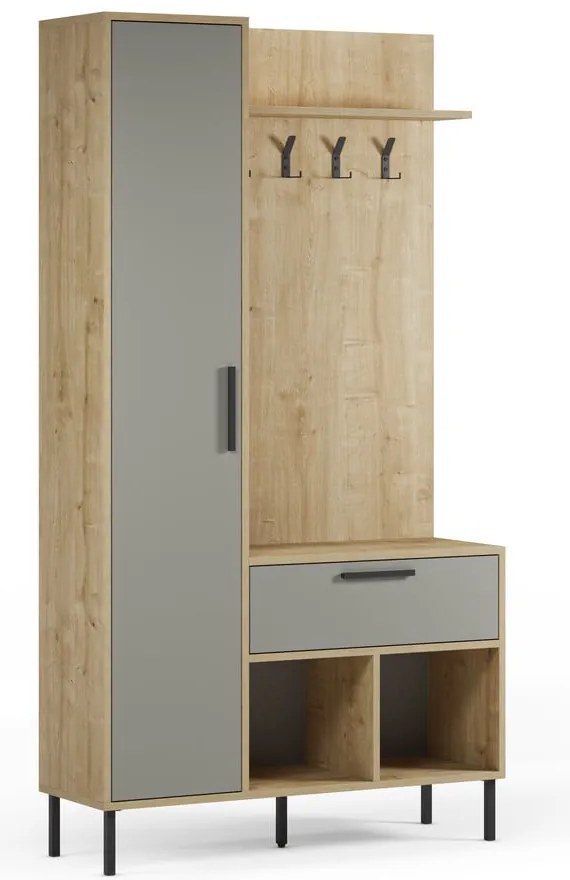 Zöld-natúr színű előszoba bútor tölgyfa dekorral 108x195x35 cm Heidy – Marckeric