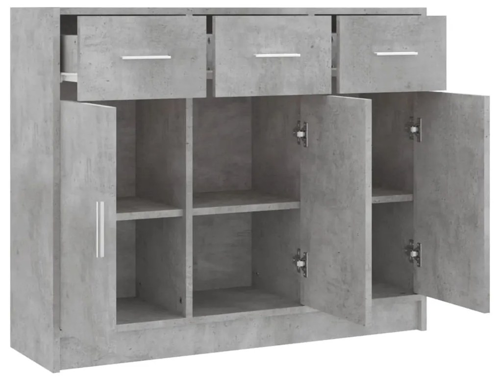 betonszürke szerelt fa tálalószekrény 91x28x75 cm